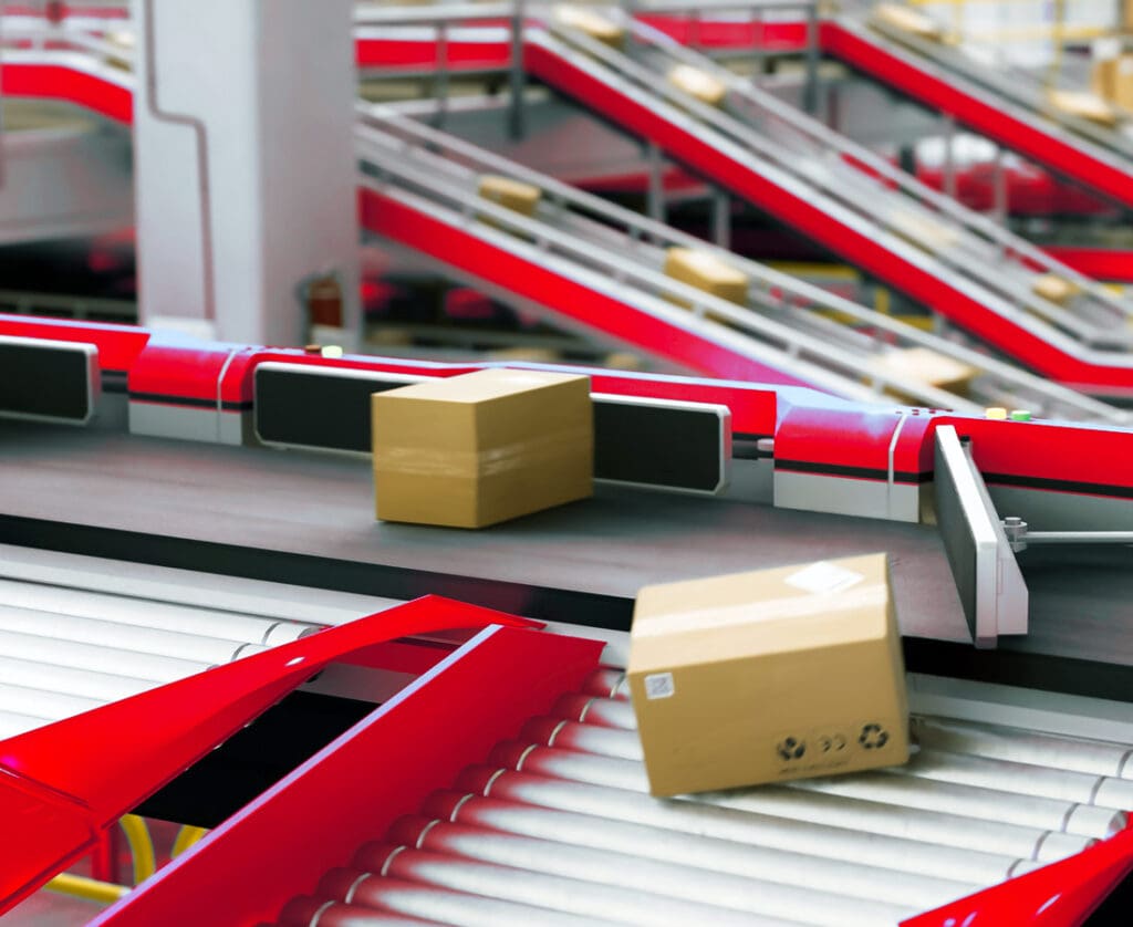 automated order picking system in warehouse shipping packages