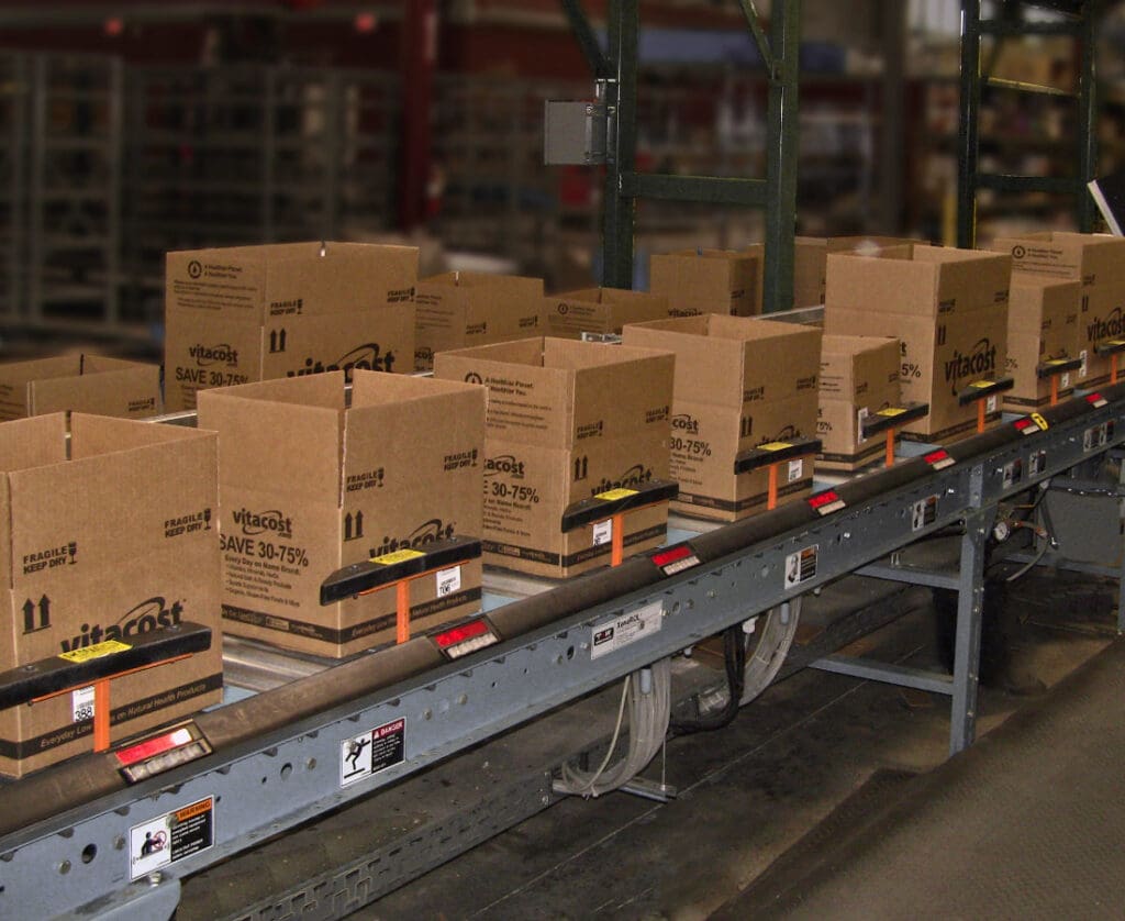 automated order picking workstations in warehouse