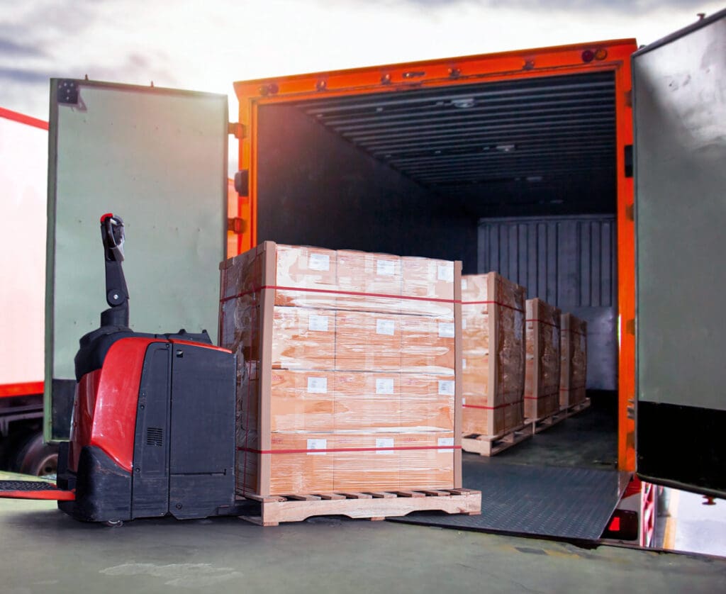 pallet jack with scale for weighing packages when loading truck